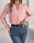 Fashion V-Neck Long Sleeve Shirt Elegant Commuter Solid Blouse Office Women's Clothing