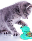 New Windmill Cat Toys Cute Rotating Interactive Cat Toy - Indoor Windmill Cat Toy With Suction Cup Catnip & Jagged Teeth Middle Ball, Smart Kitten Rotating Spinner Exercise Toy, Toothbrush & Massager