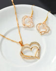 3 Pcs Set Heart Shaped Jewelry Set of Earrings Pendant Necklace for Women Exquisite Fashion Rhinestone Double Heart Jewelry Set