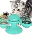 New Windmill Cat Toys Cute Rotating Interactive Cat Toy - Indoor Windmill Cat Toy With Suction Cup Catnip & Jagged Teeth Middle Ball, Smart Kitten Rotating Spinner Exercise Toy, Toothbrush & Massager