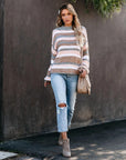 Ladies round neck stitching striped sweater