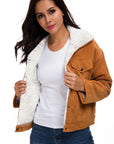 Corduroy lambskin padded jacket long