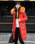 Long cotton jacket hooded big fur collar down jacket