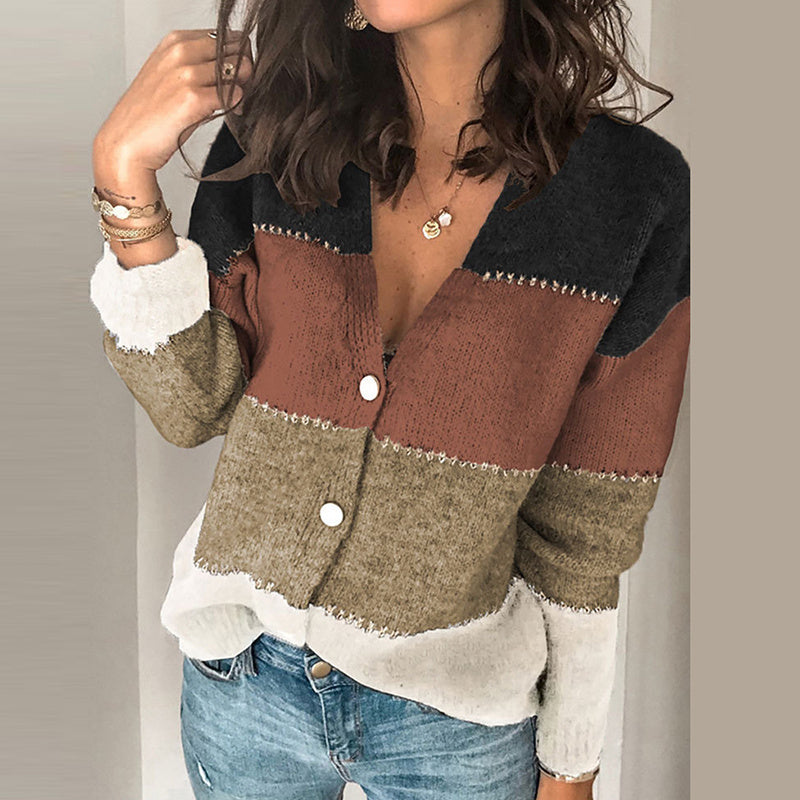 v-neck button striped sweater cardigan