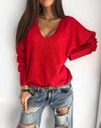 new autumn winter Women v-neck solid Sweater Pullover Female Knitted sweaters Jumper casual Knitwear Pull Femme jersey