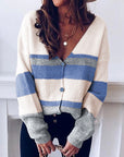 v-neck button striped sweater cardigan