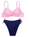 Sexy Swim Suit  Solid Color Hard Cup Bow Color Contrast Collocation Bikini