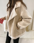 Suede Jacket Women Short Lamb Velvet Motorcycle Jacket