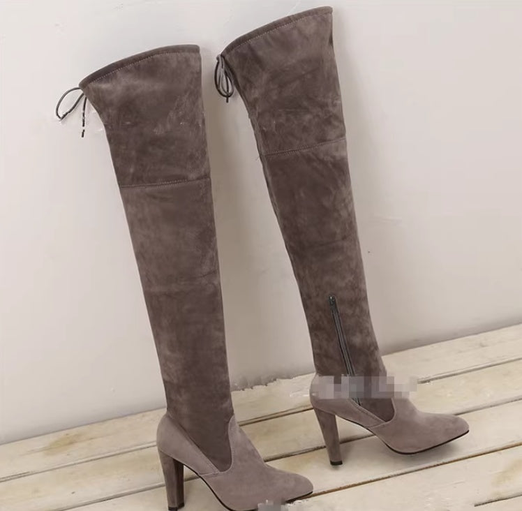 Over-the-knee Boots High Heel Pointed-toe Frosted