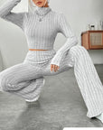 Long Sleeve Turtlenecks Wide Leg High Waist Trousers Suit