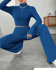 Long Sleeve Turtlenecks Wide Leg High Waist Trousers Suit