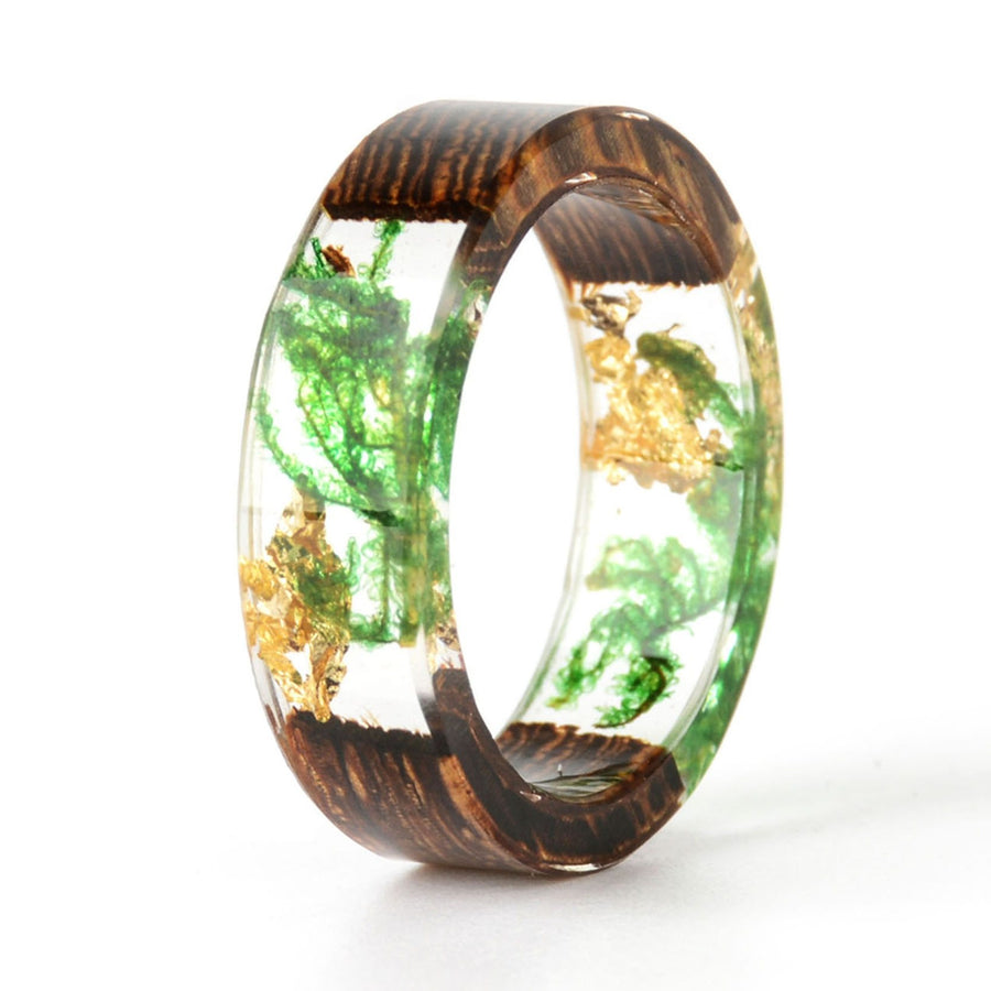 Handmade DIY romantic dry flower Real wood resin ring gold / silver paper inside ring women wedding party ring gifts for the lover