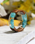 Handmade DIY romantic dry flower Real wood resin ring gold / silver paper inside ring women wedding party ring gifts for the lover