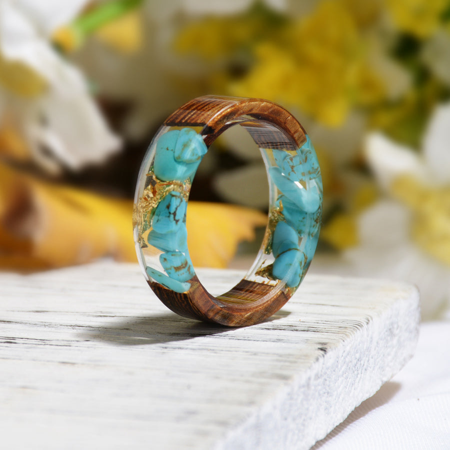 Handmade DIY romantic dry flower Real wood resin ring gold / silver paper inside ring women wedding party ring gifts for the lover