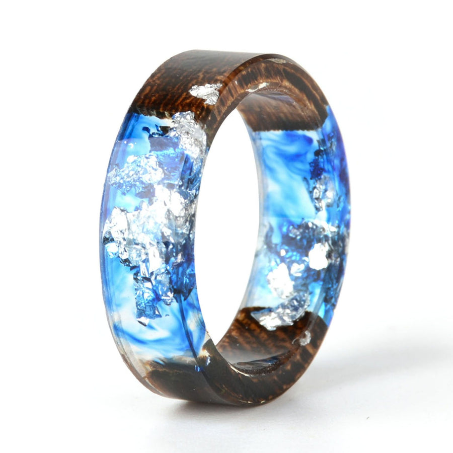 Handmade DIY romantic dry flower Real wood resin ring gold / silver paper inside ring women wedding party ring gifts for the lover