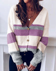 v-neck button striped sweater cardigan