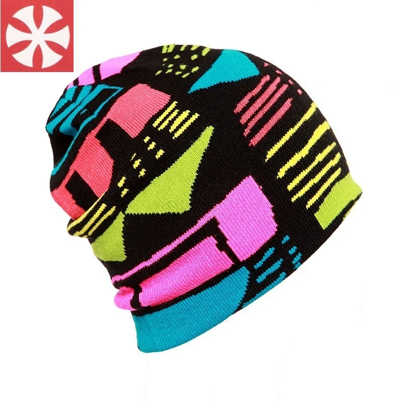 Double-layer Knitted Rainbow Parent-child Beanie Hat Ski Ice Knitted Sports Hat Wool Hat