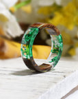 Handmade DIY romantic dry flower Real wood resin ring gold / silver paper inside ring women wedding party ring gifts for the lover