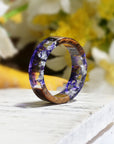 Handmade DIY romantic dry flower Real wood resin ring gold / silver paper inside ring women wedding party ring gifts for the lover