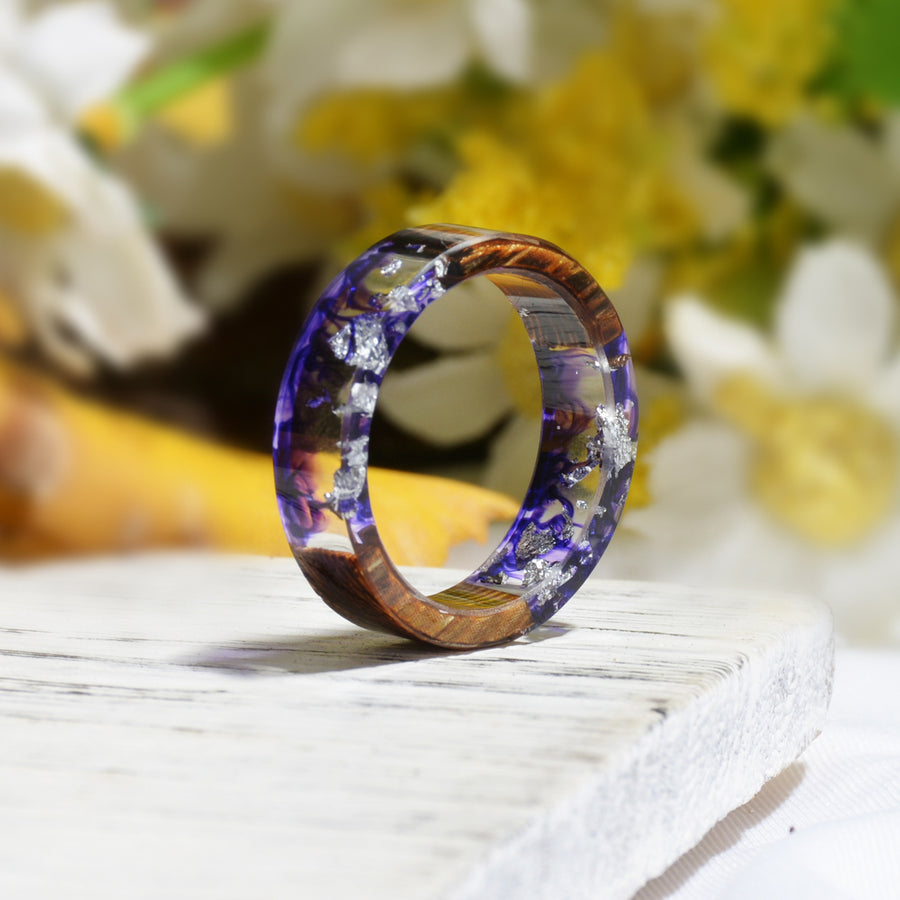 Handmade DIY romantic dry flower Real wood resin ring gold / silver paper inside ring women wedding party ring gifts for the lover