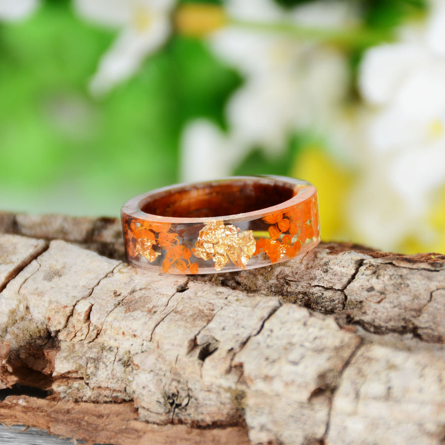 Handmade DIY romantic dry flower Real wood resin ring gold / silver paper inside ring women wedding party ring gifts for the lover