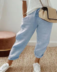 Women's Fashion Cotton Linen Solid Color Casual Pants