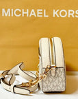 MICHAEL KORS JET SET GLAM SMALL FRONT POCKET OVAL CROSSBODY BAG MK LIGHT CREAM