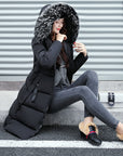 Long cotton jacket hooded big fur collar down jacket