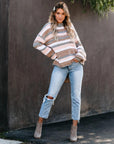 Ladies round neck stitching striped sweater