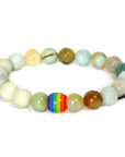 Rainbow Bead Bracelet Pride Natural Stone Strand Couple Bracelets