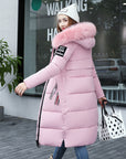 Long cotton jacket hooded big fur collar down jacket