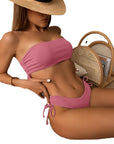 Women's Solid Color Split Tube Top Bikini