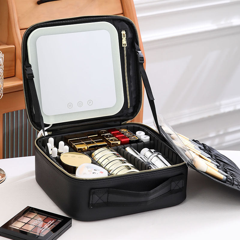 Portable LED Makeup Storage Bag With Mirror