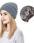 Hats Women's Protective Hairstyles, Warm Woolen Knit Satin Hats