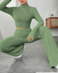 Long Sleeve Turtlenecks Wide Leg High Waist Trousers Suit