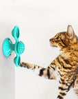 New Windmill Cat Toys Cute Rotating Interactive Cat Toy - Indoor Windmill Cat Toy With Suction Cup Catnip & Jagged Teeth Middle Ball, Smart Kitten Rotating Spinner Exercise Toy, Toothbrush & Massager