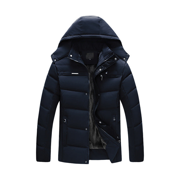 Men's Winter Solid Color Hooded Plush Warm Cotton Jacket