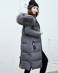 Long cotton jacket hooded big fur collar down jacket