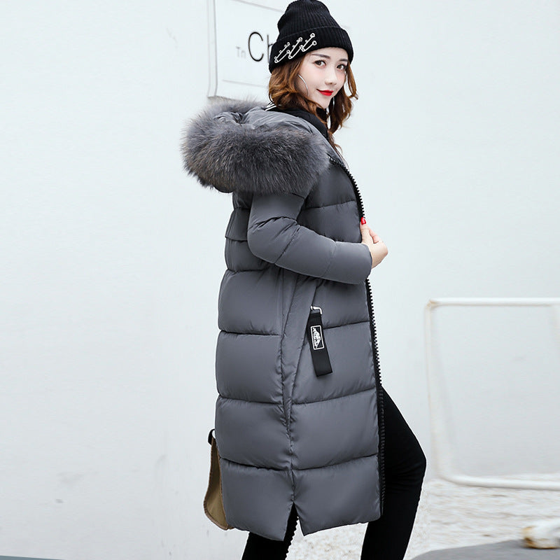 Long cotton jacket hooded big fur collar down jacket