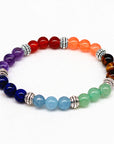 Reiki ancient silver natural stone agate tiger colorful crystal bracelet seven chakra Yoga Bracelet