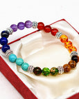 Reiki ancient silver natural stone agate tiger colorful crystal bracelet seven chakra Yoga Bracelet