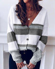 v-neck button striped sweater cardigan