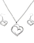 3 Pcs Set Heart Shaped Jewelry Set of Earrings Pendant Necklace for Women Exquisite Fashion Rhinestone Double Heart Jewelry Set