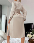 Solid Satin Night Robe Elegant Long Sleeve V Neck Pajamas with Belt Sexy Women Sleepwear