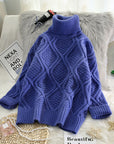 Plaid Turtleneck Knitted Women Sweaters Solid Thicken Warm Loose All Match Pulls Outwear Coat Tops