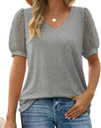 Womens Summer Tops V Neck T Shirts Dot Puff Sleeve Tops Loose Casual Tshirts