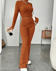 Long Sleeve Turtlenecks Wide Leg High Waist Trousers Suit