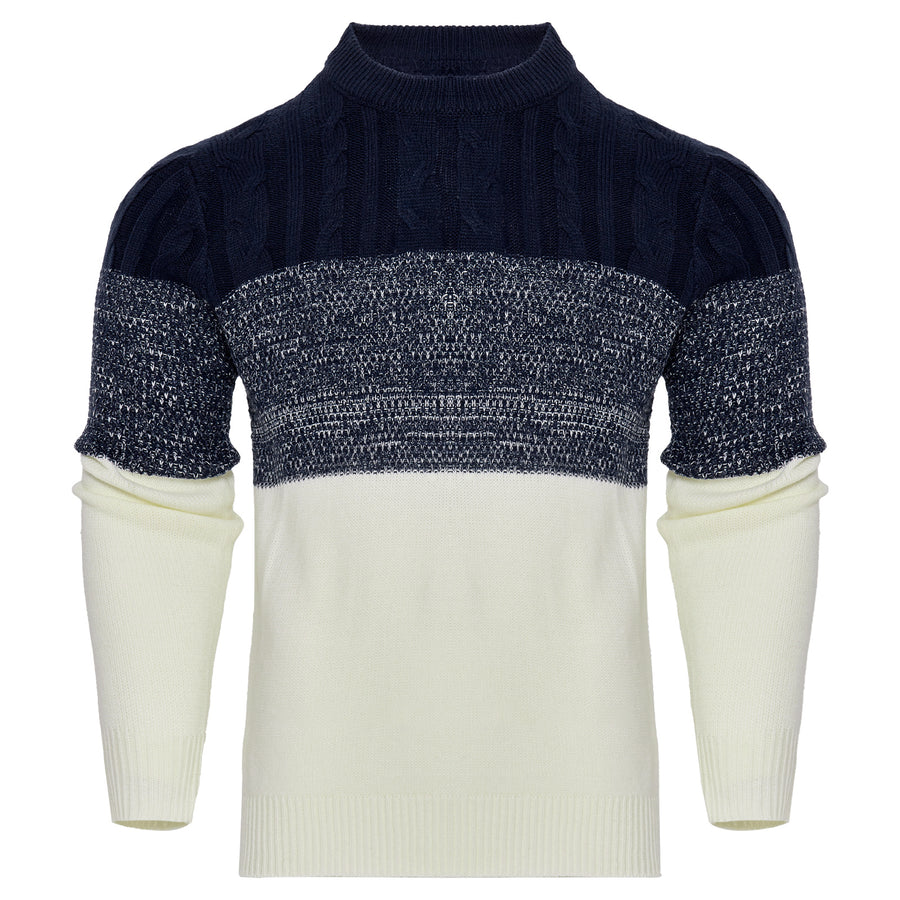 Men's Casual Color Block Long Sleeve Cable Knit Pullover Sweater