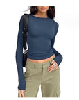 Women'S Clothing Fashion Slim Long-Sleeved Pullovers Tops Solid Causal Fit Shirts