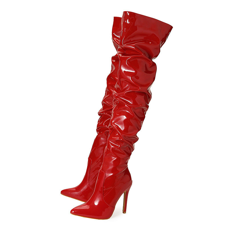 High Heel Elastic Knee Length Patent Leather Boots